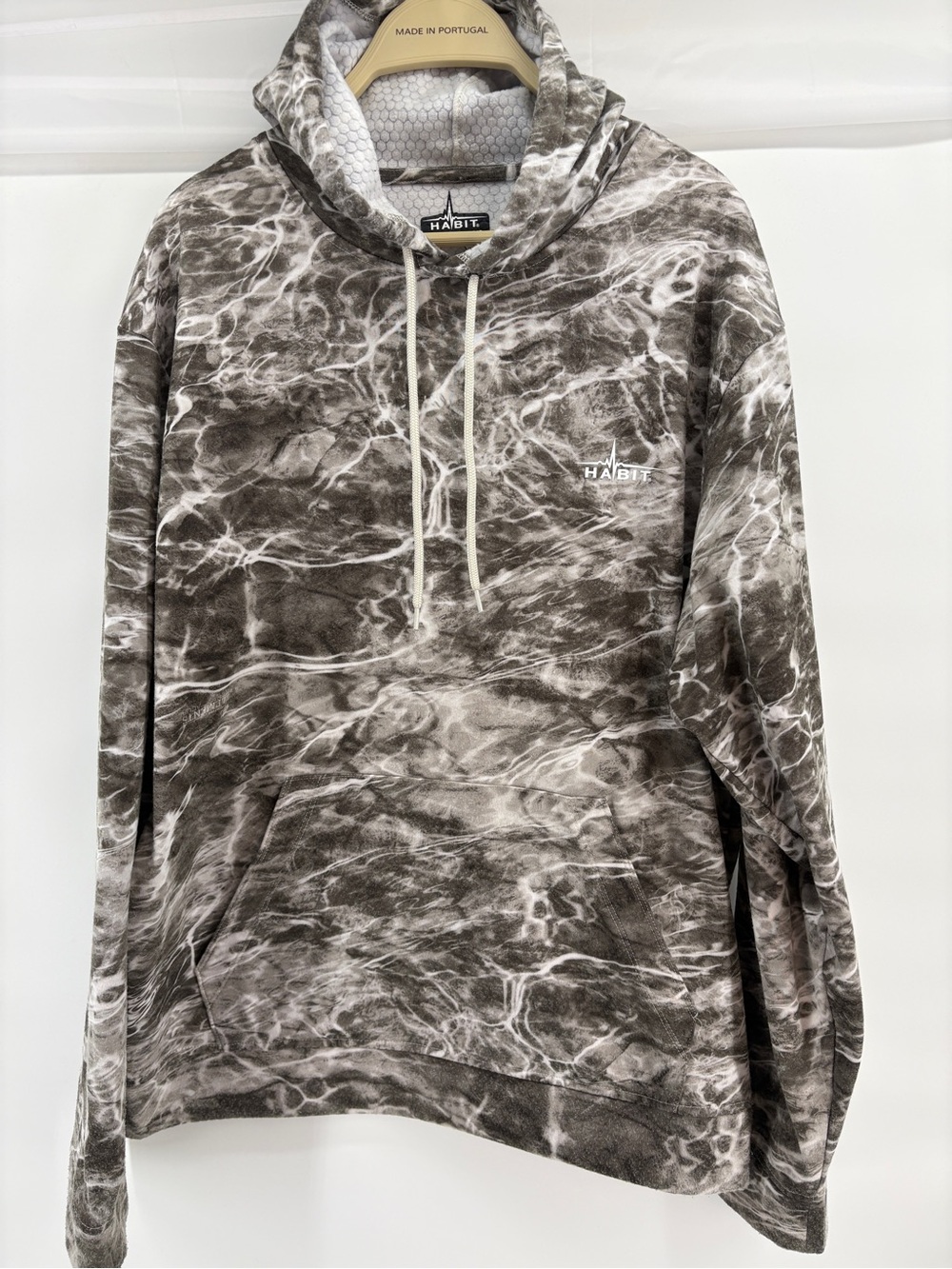 Habit Mens Large Performance Hoodie Mossy Oak Elements Aqua  Camo Fishing UPF 40